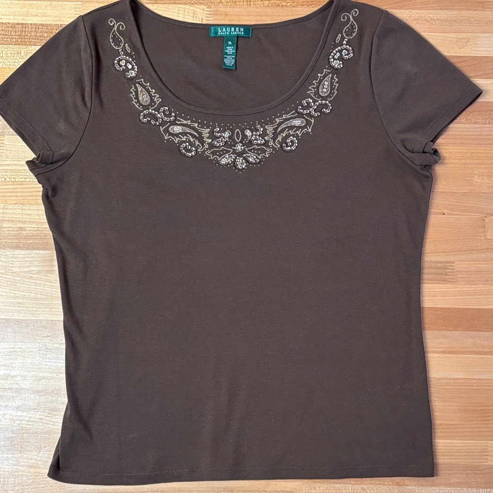 LAUREN Ralph Lauren XL Brown  Short Sleeve Top